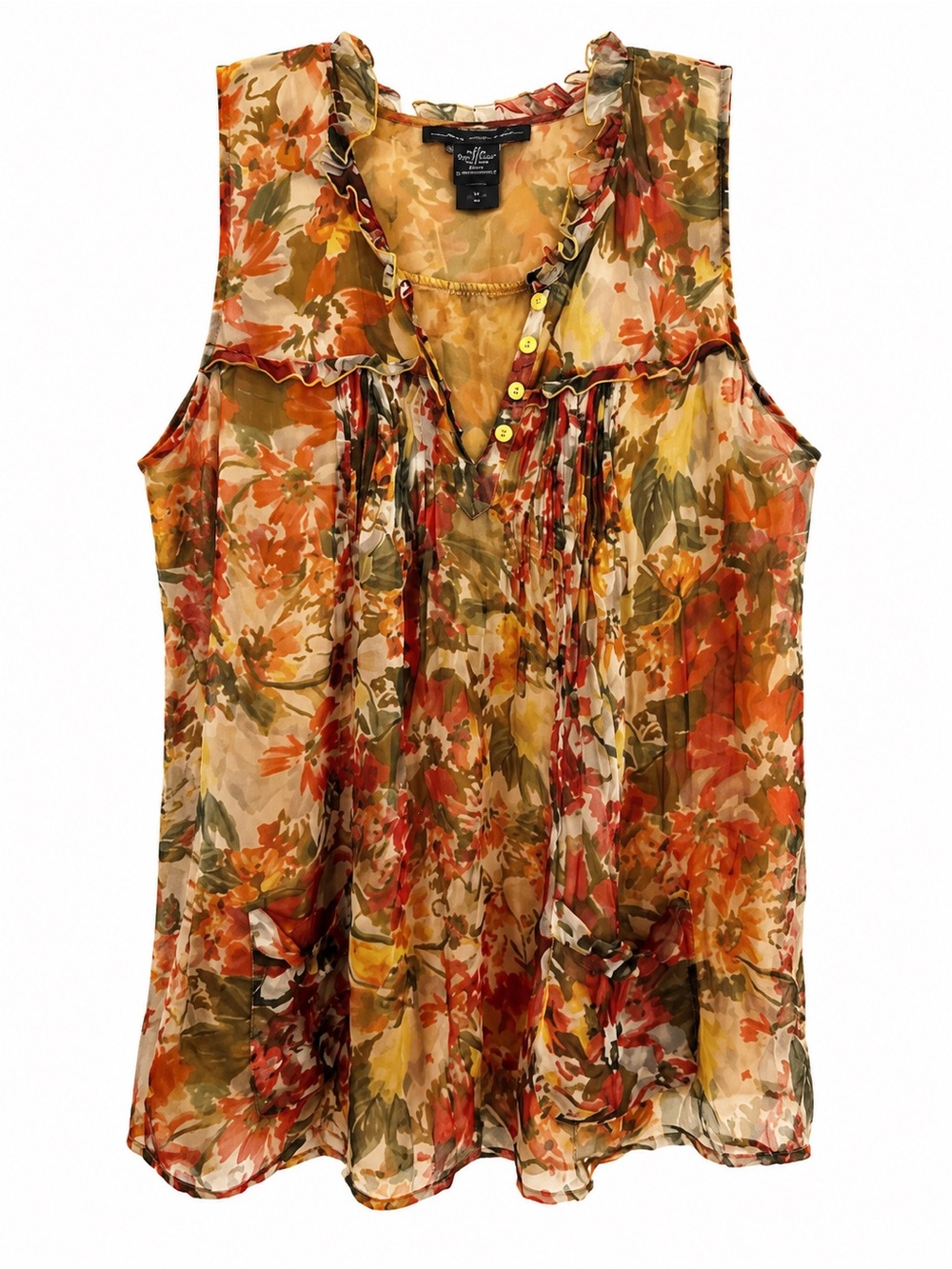 HeartSoul Floral Yellow Orange Pink Ruffled Blouse